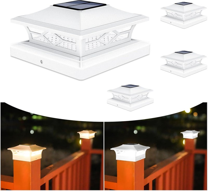 VOLISUN Solar Post Cap Lights: 4 - Pack Outdoor Deck Post Cap Lights White for Dock Fence Waterproof 2 Color Modes,4x4/6x6 Wooden/Vinyl Posts - Image 1